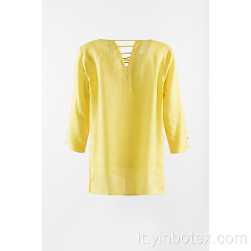 Camicia in lino giallo con manica 3/4